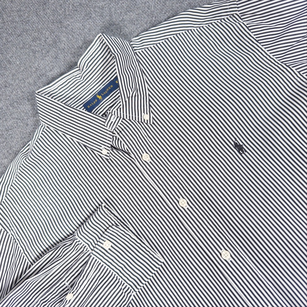 Ralph Lauren Mens XXL Long Sleeve Button Down Shirt Navy White Striped #4864